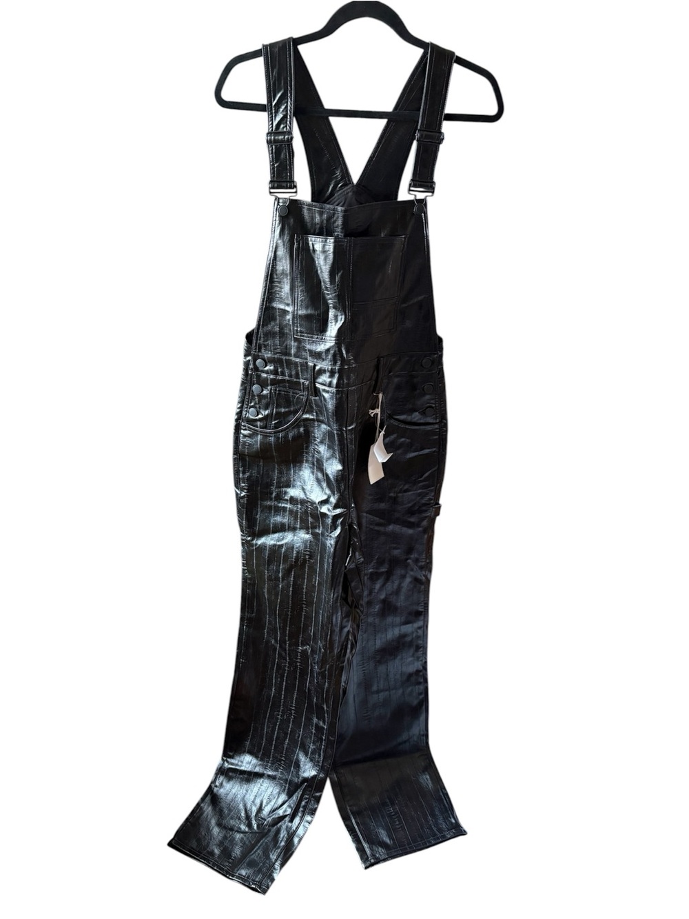 Good American Better Than Leather Overalls Black Eel Finish Size 8 NWT